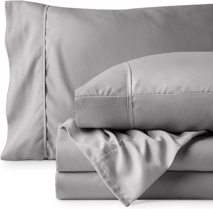 Bare Home Split Head Flex King Sheet Set - 1800 Ultra-Soft Microfiber Bed Sheets - Double Brushed - Deep Pockets - Easy Fit - 4 Piece Set - Bedding Sheets & Pillowcases (Light Grey)