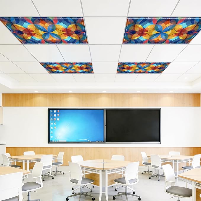 4 Pack 2x4 FT Magnetic Fluorescent Light Covers, Ceiling Light Filters for Classroom Office Home Hospital, Easy Install Decorative Drop Ceiling Panels