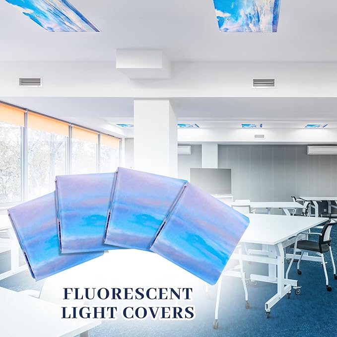 Hortsun 6 Pcs Magnetic Fluorescent Light Covers, 4 x 2 Feet Magnetic Classroom Light Covers for Fluorescent Shade, Drop Ceiling Lighting, School Office Classroom Decor(Blue Sky)