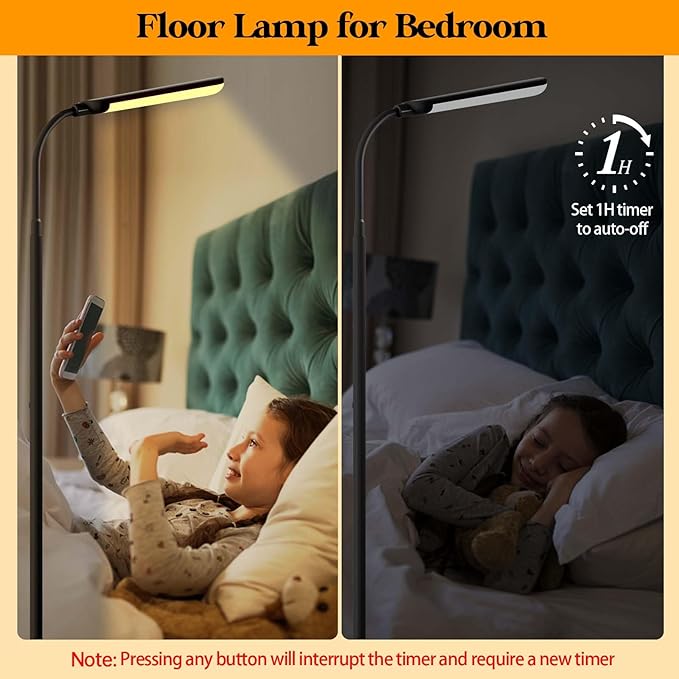 Aisutha LED Floor Lamp, 18W Super Bright Floor Lamp for Living Room, Adjustable Stepless Colors & Brightness Standing Lamp, Eye Caring Reading Light with Remote