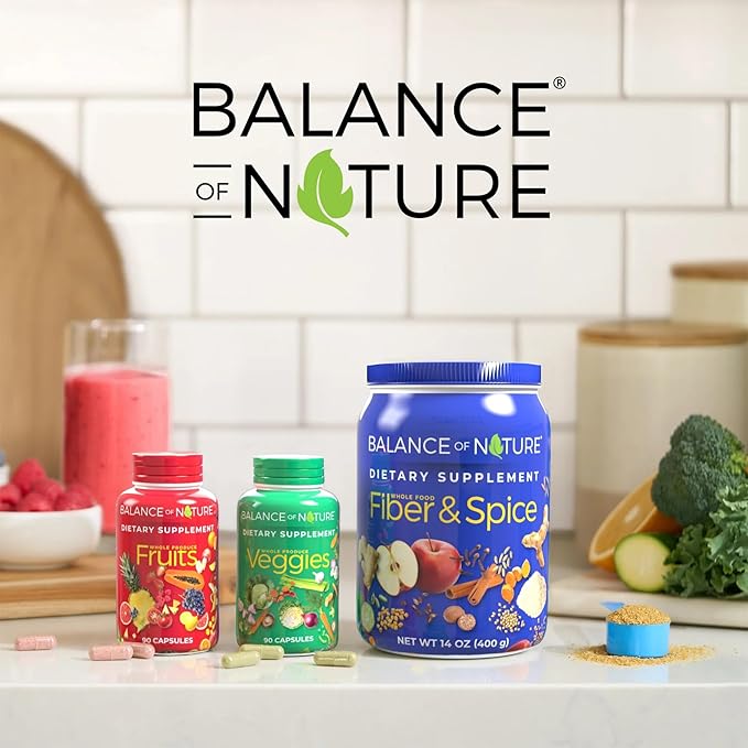 Balance of Nature 全身健康システム - ホールフード フルーツ&ベジタブル、ファイバー&スパイスサプリメント - 各30食分