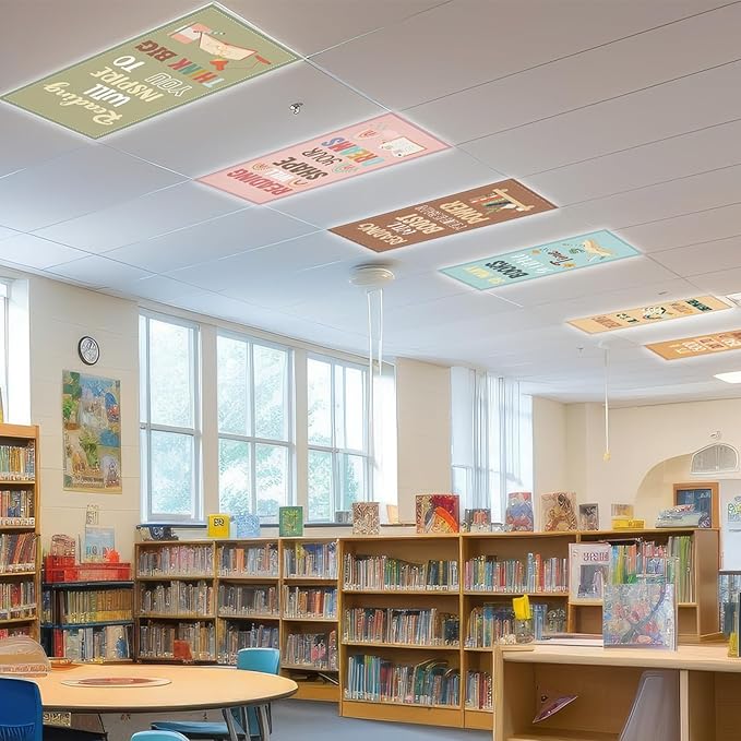 8 Pcs Fluorescent Light Covers with 60 Magnets Decorative for Classroom Ceiling Light 4 x 2 Feet Magnetic Light Covers Filter Easy Install for Office Hospitals & Home Drop Ceiling Supplies(Reading)