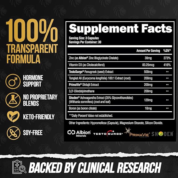 ALPHA LION Superhuman Test – Natural Testosterone Booster for Men | Boost Energy, Drive, Muscle Strength & Mental Focus with PrimaVie, Shoden Ashwagandha & TestoSurge