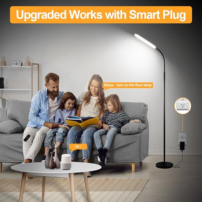 marctronic Floor Lamp, 18W 1800LM Super Bright LED Floor Lamp with Remote & Works with Smart Plug, Dimmable Timing Eye Caring Reading Lamps Floor Standing for Living Room Bedroom Office