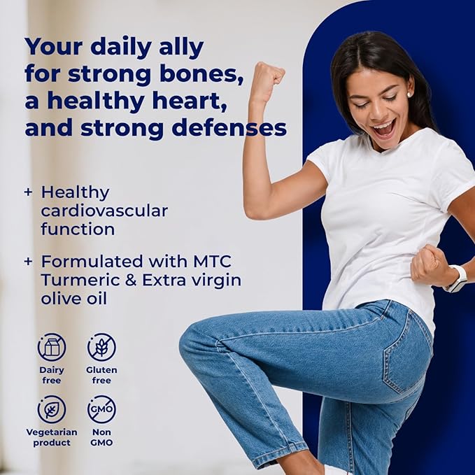 MB One Vegan D3 + K2 Supplement- with MCT Oil & Turmeric - Plant- Based Bone, Heart & Immune Support - 150 Softgels, Gluten Free, 5-Month Supply, Easy to Swallow