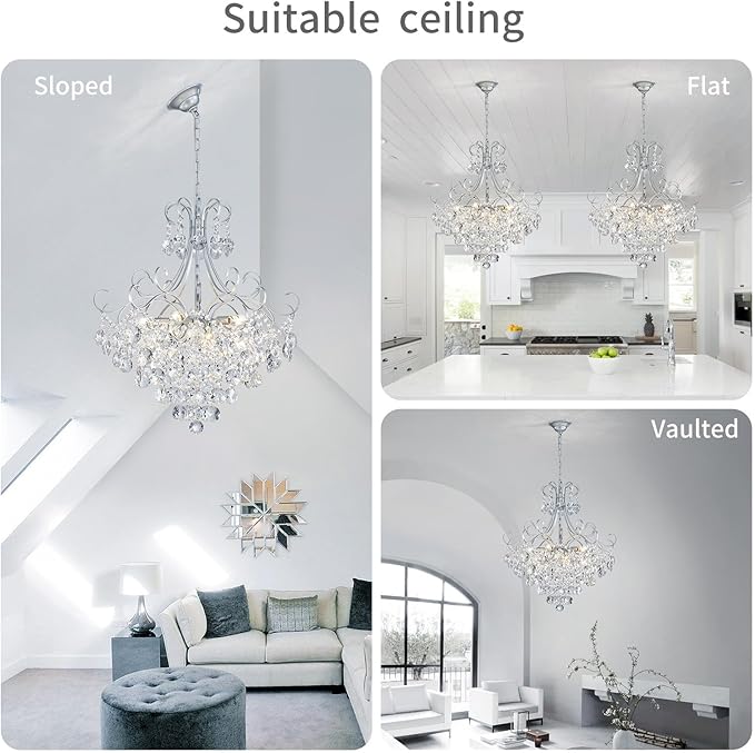 ANJIADENGSHI Crystal Chandelier K9 Crystal Lighting Chandelier for Living Room 10 E12 Bulbs High 27.6 in x Diameter 22.8 in, Silvery