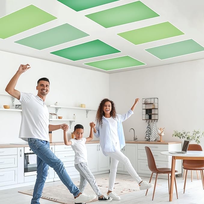 QOUBAI 8PCS Fluorescent Light Covers, 4x2 Feet Magnetic Light Cover Fluorescent Lights Shade Panel Positive Inspirational Ceiling Lights Filters for Office Classroom Home Drop Ceiling Green