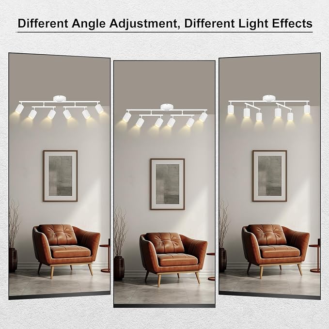 AUQUEE 6 Light Track Lighting Fixtures Ceiling, Matte White Kichen Track Lighting Fixtures with Rotatable Light Heads, Upgrade Light Poles, Modern LED Spot Lights for Kitchen/Hallway, No GU10 Bulb