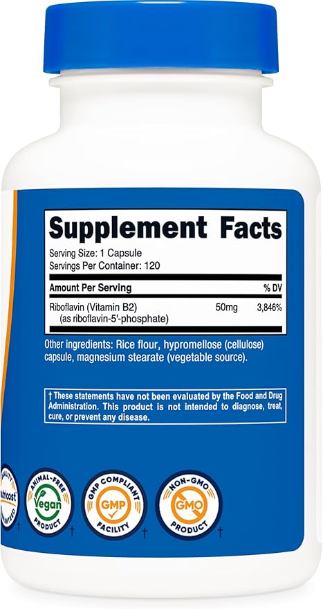 Nutricost R-5-P(リボフラビン-5-リン酸)(ビタミンB2)50mg、120カプセル - ヴィーガン、非遺伝子組み換え