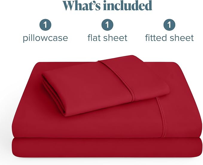 Bare Home Twin Sheet Set - 1800 Ultra-Soft Microfiber Twin Bed Sheets - Double Brushed - Deep Pockets - Easy Fit - 3 Piece Set - Bedding Sheets & Pillowcases (Twin, Red)