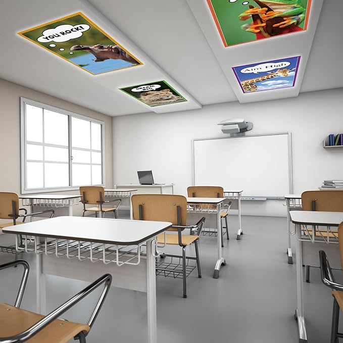 8 Pcs Fluorescent Light Covers with 80 Magnets Decorative for Classroom Ceiling Lights 4 x 2 Feet Magnetic Light Cover Filter Easy Install for Office Hospitals Drop Home Ceiling Supplies (Animal)
