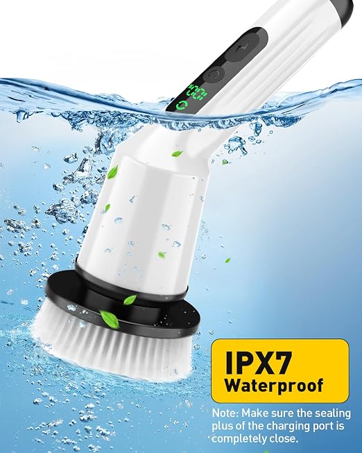 Electric Spin Scrubber for Cleaning Bathroom, Shower Scrubber Cordless Cleaning Brush with IPX7 Waterproof & 2 Speed, 3 Flat Brush Heads, Bathroom Cleaning Supplies for Shower Tub Kitchen Tile Toilet