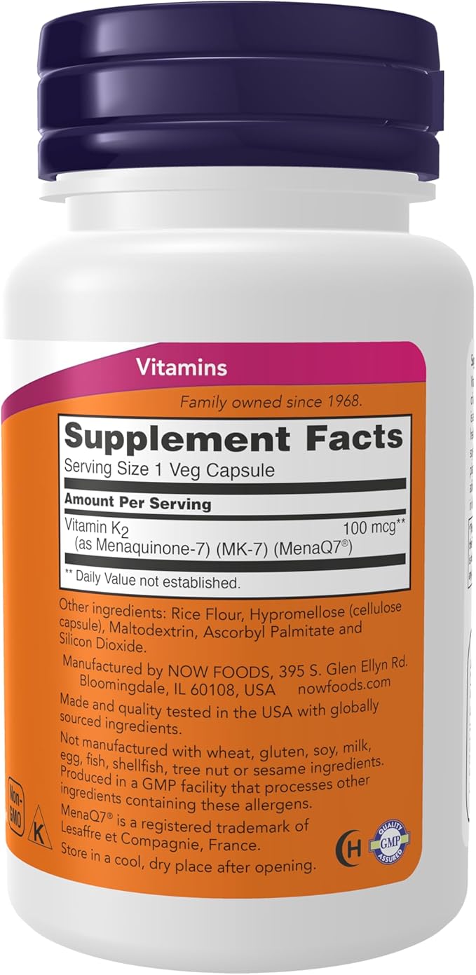 NOW Foods MK-7 ビタミンK-2 100mcg植物性カプセル、60粒入り(3個パック)