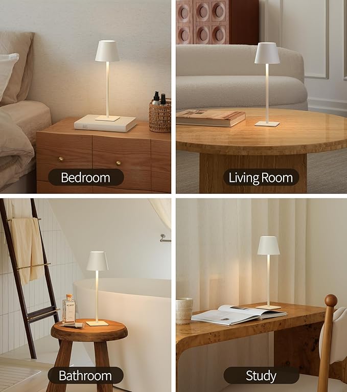 UME 3 Pack Cordless Table Lamp, Battery Operated Lamp - Portable Waterproof Rechargeable Table Lamp 3 Color Temps & Stepless Dimming for Dinner, Desk, Cafe, Outdoor (White)