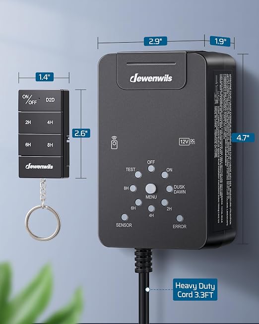 DEWENWILS 60W Low Voltage Transformer with Remote Control, 120V AC to 12V DC, Dusk to Dawn Sensor & Timer, Weatherproof Low Voltage Landscape Transformer for Spotlights, Garden Lights, Pathway Lights
