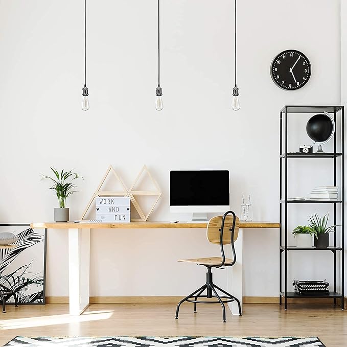 JACKYLED 2 Pack Mini Pendant Light Kit UL Vintage Socket E26 E27 Lampholder Black Woven Fabric Pendant Light Cord Adjustable Canopy Kit