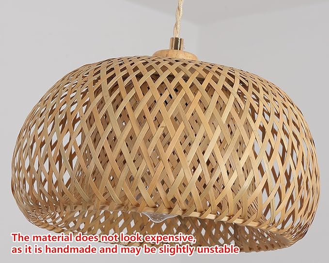 Bamboo Pendant Light Fixture One-Light Adjustable Boho Basket Handmade Woven Pendant Lighting for Kitchen Island Sink Farmhouse Dining Room