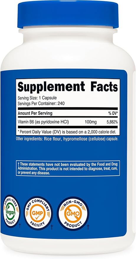 Nutricost Vitamin B6 (Pyridoxine HCl) 100mg, 240 Capsules (Pack of 2)