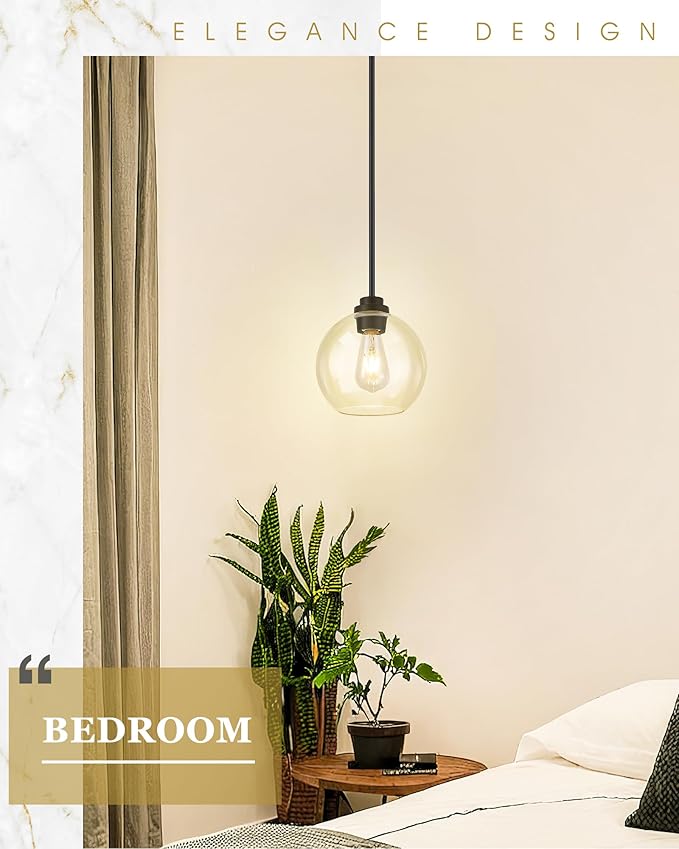 Black Pendant Lights Kitchen Island, 8" Pendant Light Fixtures with Globe Clear Glass Shade, Modern Kitchen Island Lighting, AD-22280-1PL-BK