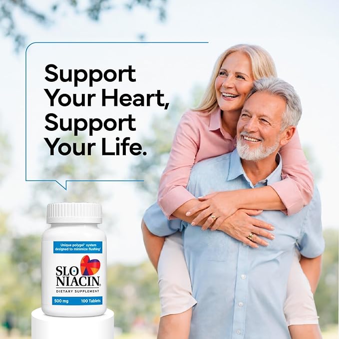 Slo-Niacin Slow Release Niacin 500mg – Vitamin B3 Supplement for Heart Wellness – Flush-Free B3 Vitamins for Cholesterol & Cardiovascular Support – 100 Tablets