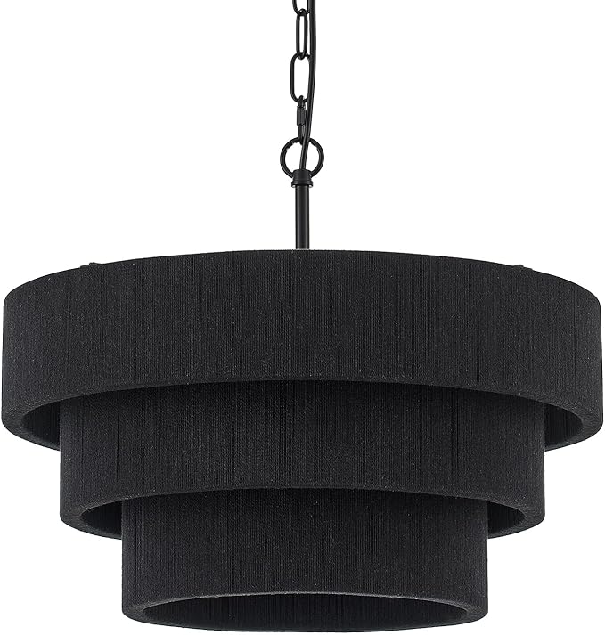 20” Boho Hand Woven Rattan Chandelier Modern 3 Round Adjustable Coastal Pendant Light for Kitchen Island Dining Living Room, Black, UL Listed