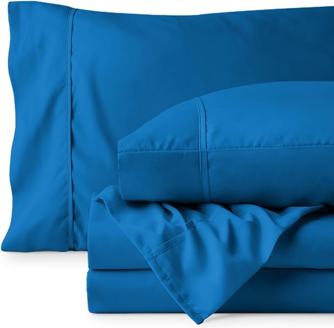 Bare Home Split Head Flex King Sheet Set - 1800 Ultra-Soft Microfiber Bed Sheets - Double Brushed - Deep Pockets - Easy Fit - 4 Piece Set - Bedding Sheets & Pillowcases (Medium Blue)