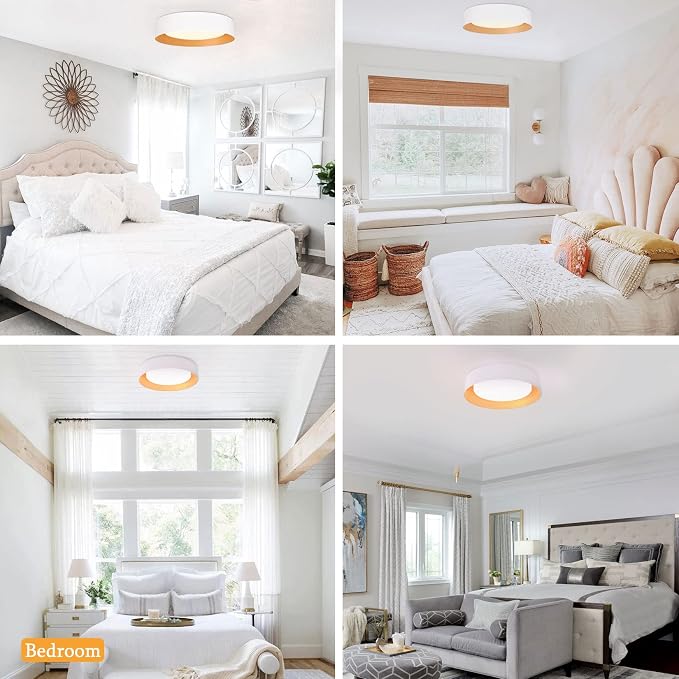 Bargeni 16.5" White Gold Flush Mount Ceiling Light, Dimmable LED Fixture | 30W LED ceiling light with 3000K warm white glow, ideal for hallways, closets, bedrooms and entryways