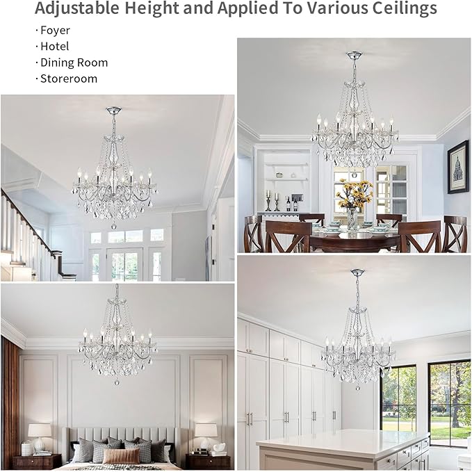 Modern Crystal Chandelier, 8-Light Crystal Chandeliers for Dining Room Light Fixture, Crystal Pendant Ceiling Light Chrome Lighting Fixture for Living Room Hallway Foyer Bedroom Kitchen Bathroom