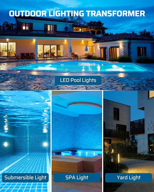 DEWENWILS 100W Low Voltage Pool Light Transformer, 120V AC to 12V/13V/14V AC, Multi-tap Safety Transformer for Pool Lighting, Spa, Underwater Fountain Lights, Outdoor Landscape Lights