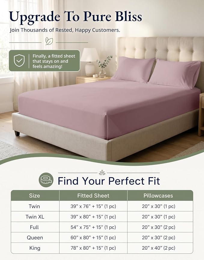 LANE LINEN King Fitted Sheet, 100% Organic Cotton, 3-Piece Set (1 Fitted Sheet,2 Pillowcases), Percale Weave, Ultra Soft, Breathable,Fits Mattress Upto 15" Deep - Lilac (No Flat Sheet)