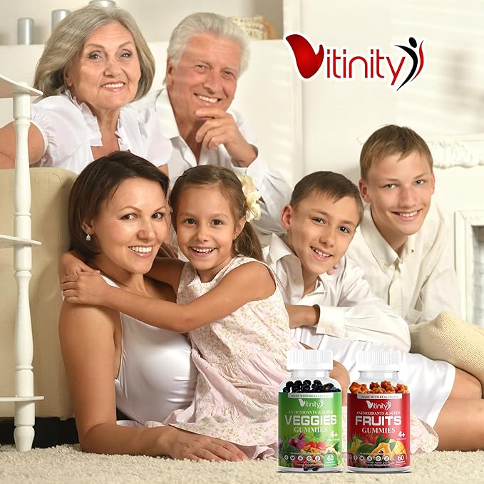 VITINITY リアルフルーツ&リアルベジタブルグミ - 女性、男性、子供向けスーパーフード野菜ビタミンサプリメント - 毎日の健康のためのフルーツとグリーンブレンド。フルーツ&野菜サプリメント(30日分)