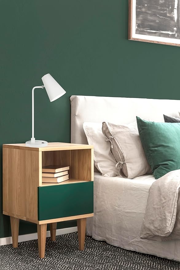 Canarm Orli Table Lamp 22-Inch Minimalist Matte White with Metal Shade, On-Off Switch on Socket for Bedroom or Desktop Lighting