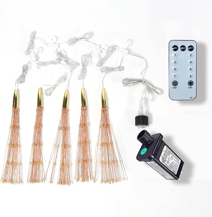SHUKAN 5 Pcs 1000 LED Plug-in Starburst Sphere Lights, Firework Light 8 Modes Dimmable Remote Control Waterproof Hanging Fairy Light, Copper Wire Lights for Patio Party Tent Christmas (Warm White)