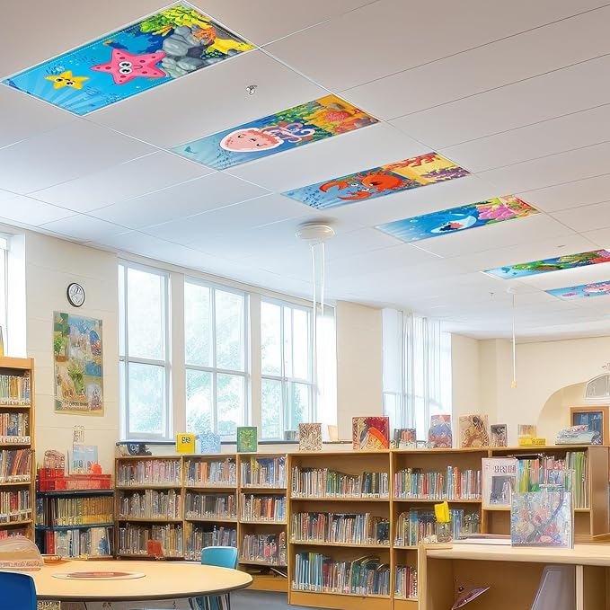 8 Pcs Fluorescent Light Covers with 80 Magnets Decorative for Classroom Ceiling Lights 4 x 2 Feet Magnetic Light Cover Filter Easy Install for VBS Office Hospital Home Ceiling Supplies (Ocean Animal)