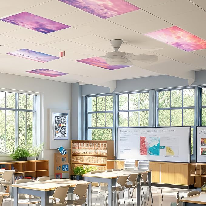 12 Pcs Fluorescent Light Covers with 120 Magnets Decorative for Classroom Ceiling Light 4 x 2 Feet Magnetic Light Covers Filter Easy Install for Office Hospitals & Home Drop Ceiling Supplies(Sunset)