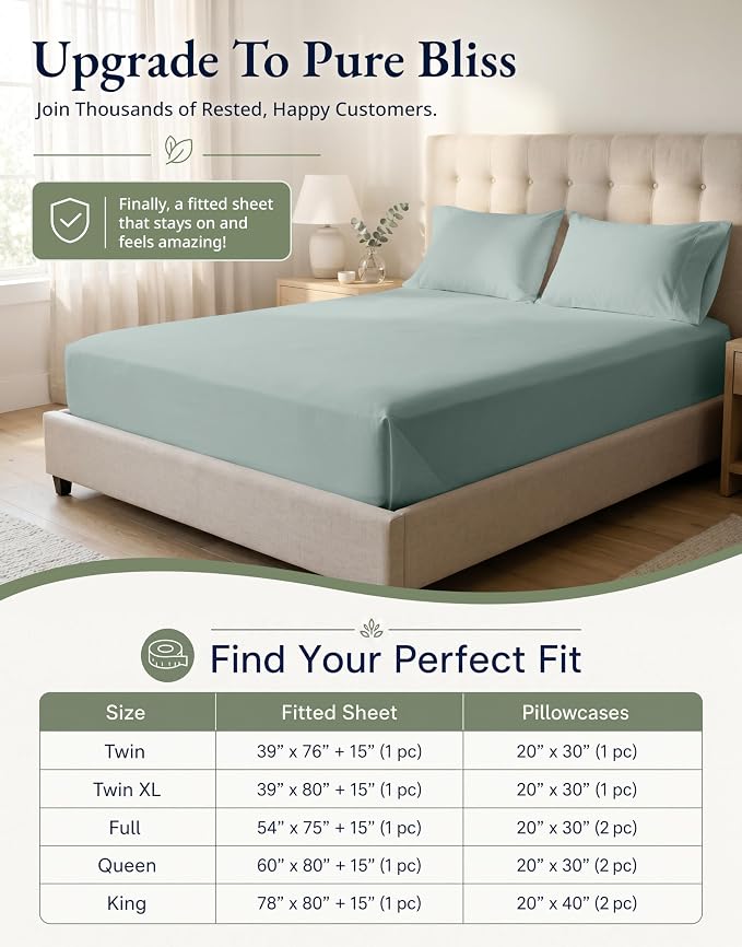 LANE LINEN Twin Fitted Sheets - 100% Organic Cotton 2-Piece Set (1 Fitted Sheet, 1 Pillowcase), Percale Weave, Bottom Sheet, Soft, Breathable, Fits Mattress Upto 15' Deep -French Blue (No Flat Sheet)