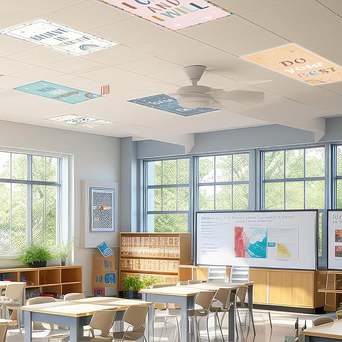 8 Pcs Fluorescent Light Covers with 80 Magnets Decorative for Classroom Ceiling Lights 4 x 2 Feet Magnetic Light Covers Filter Easy Install for Office Hospitals & Home Drop Ceiling Supplies(Boho)