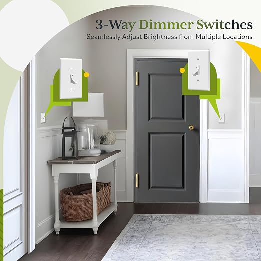 TG Toggle Dimmer Switch for LED, CFL, Incandescent Bulbs, Single-Pole or 3-Way, 2-Wire, No Neutral Required, Quiet Glide, UL-Listed, Wall Plate Included, White, 10-Pack