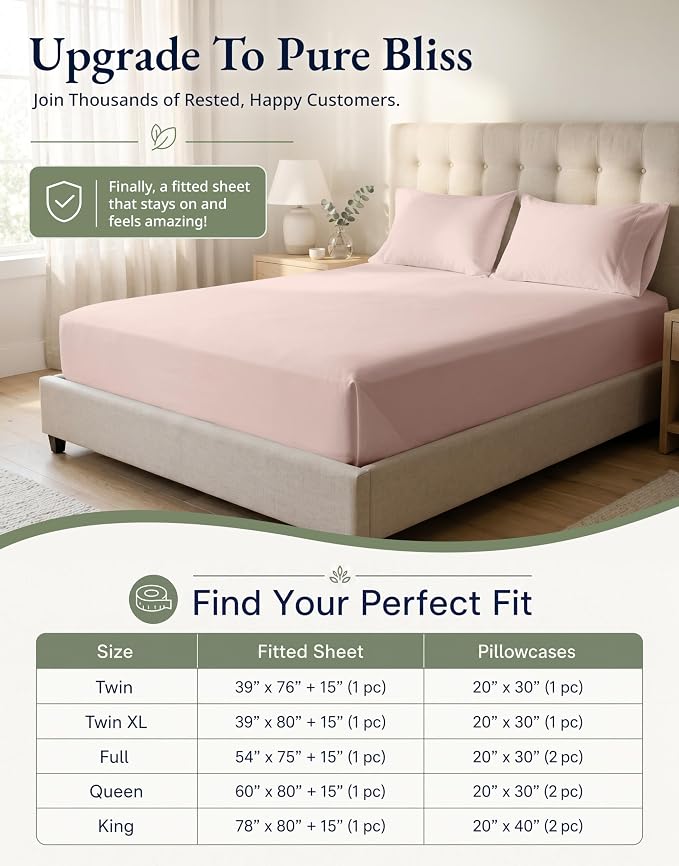 LANE LINEN 100% Organic Cotton Full Fitted Sheet & Pillowcases (No Flat Sheet) - Soft & Breathable Percale Weave Set - Hotel Quality Crispness - 15'' Deep Pocket - GOTS Certified - Sepia Rose