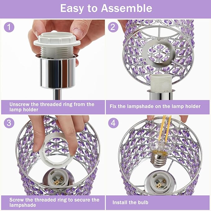 GyroVu Purple Crystal Table Lamp with USB C+A Ports, Dimmable Touch Control Bedside Lamp with LED Bulb, Small Night Light for Bedroom, Living Room, Girls Room, Office