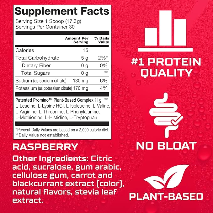 Promino® Essential Amino Acid Muscle Drink – 2X More Effective Than Whey – NSF Certified for Sport – Sugar-Free Recovery Fuel – Raspberry, 10 Servings