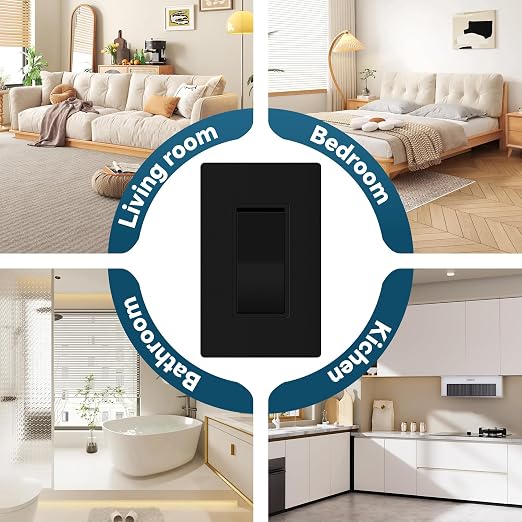 ThunderWay Matte Black Single Pole Decorator Light Switch with Screwless Wall Plate, 15 A 120/277 V, ON/Off Rocker Paddle Interrupter, Self-Grounding, Residential Grade,UL Listed (10 Pack)