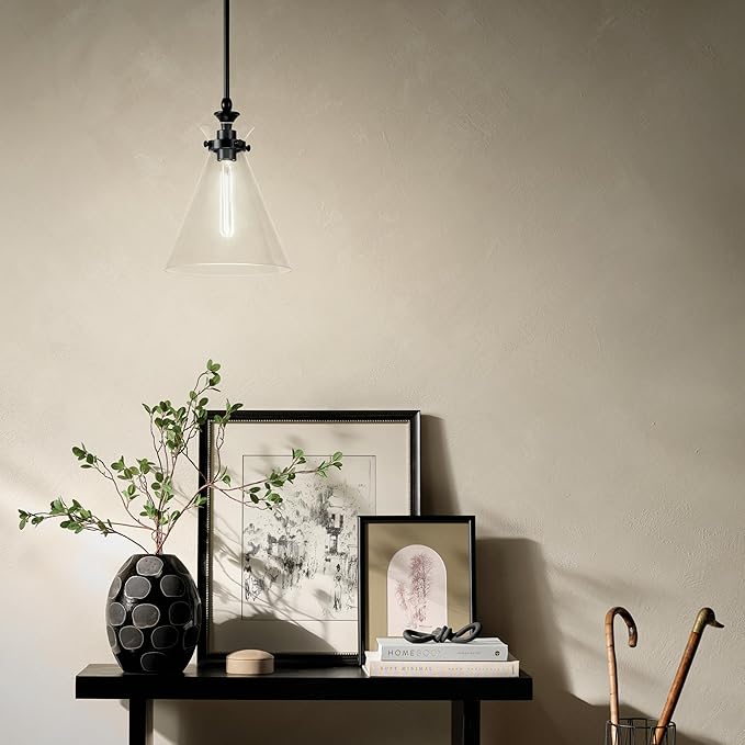 Kichler Laria 1-Light Pendant Light Fixture with Clear Glass, Kitchen Island Hanging Light in Black, Updated Traditional Style for Dining Room (14.5" x 10.5"), 52774BKCLR