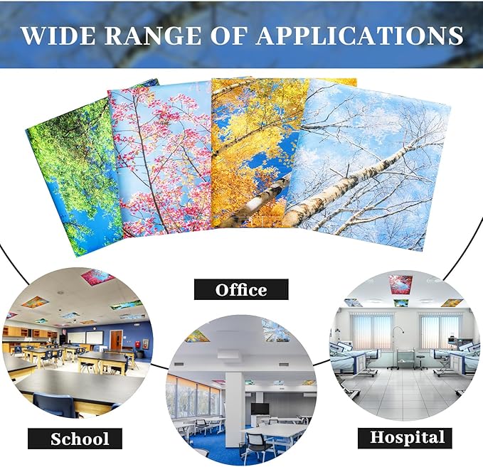 Hortsun 12 Pcs Fluorescent Light Covers Bulk, 4 x 2 ft Magnetic Fluorescent Drop Ceiling Lighting Covers Light Filter Shade for Home, Office, Hospital, School Classroom Decoration(Seasons Forest)