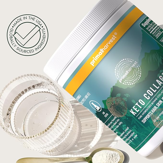 Primal Harvest Keto Collagen Powder with MCT Oil Hydrolyzed Collagen Peptides 10 oz Unflavored Paleo & Keto Friendly Protein Supplement