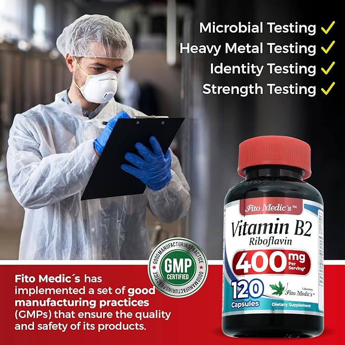 FITO MEDIC'S Lab | Vitamine b2 | 120 Gélules | 400 mg | riboflavine 400mg | Vitamine b2 400mg | b2 | riboflavine | Absorption ultra élevée.