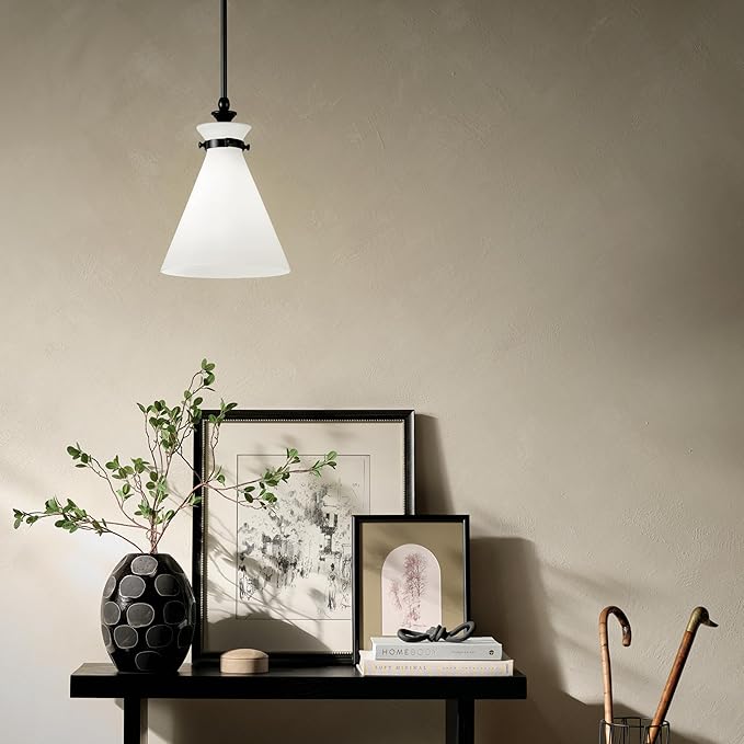 Kichler Laria 1-Light Pendant Light with Opal Glass, Kitchen Island Hanging Light Fixture in Black, Updated Traditional Style for Kitchen Island (14.5" x 10.5"), 52774BK