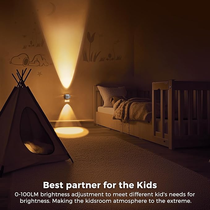 L LOHAS LED Night Light Projector, Night Lights Plug into Wall, Dusk to Dawn Sensor, Silver Rotating Nightlight for Kids, Soft White Ambient Lighting for Bathroom, Gaming Room,1 Pack