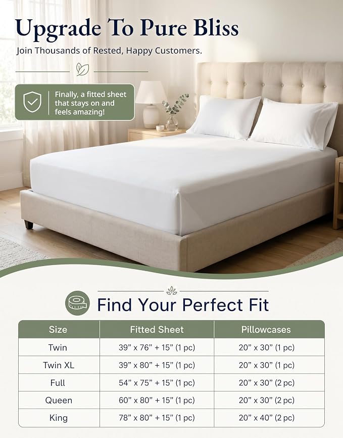 LANE LINEN Fitted Sheet Twin XL Size (No Flat Sheet) - 100% Organic Cotton Soft & Breathable Percale Weave Fitted Sheet Set For Added Comfort - 15'' Deep Pocket For Snug Fit - GOTS Certified - White