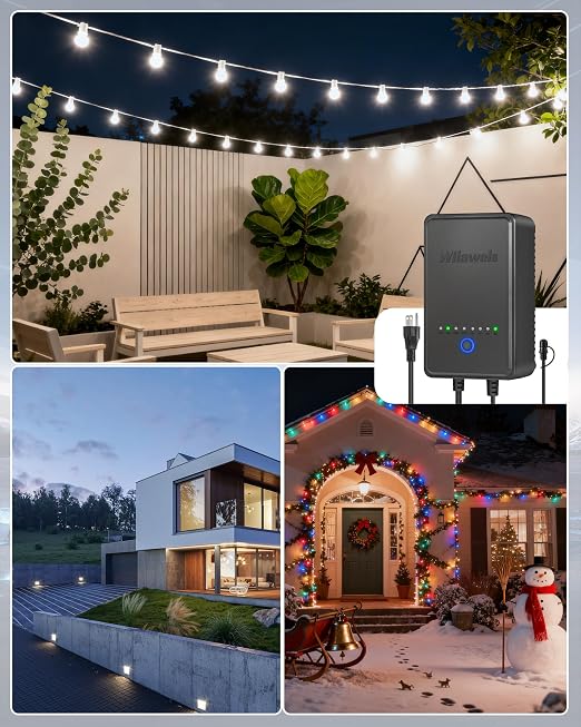 120W Low Voltage Landscape Transformer, Weatherproof Outdoor Low Voltage Transformer, 120V AC to 12V DC, Landscape Lighting Transformer with Timer and Photocell Sensor, ETL Listed A03LT06